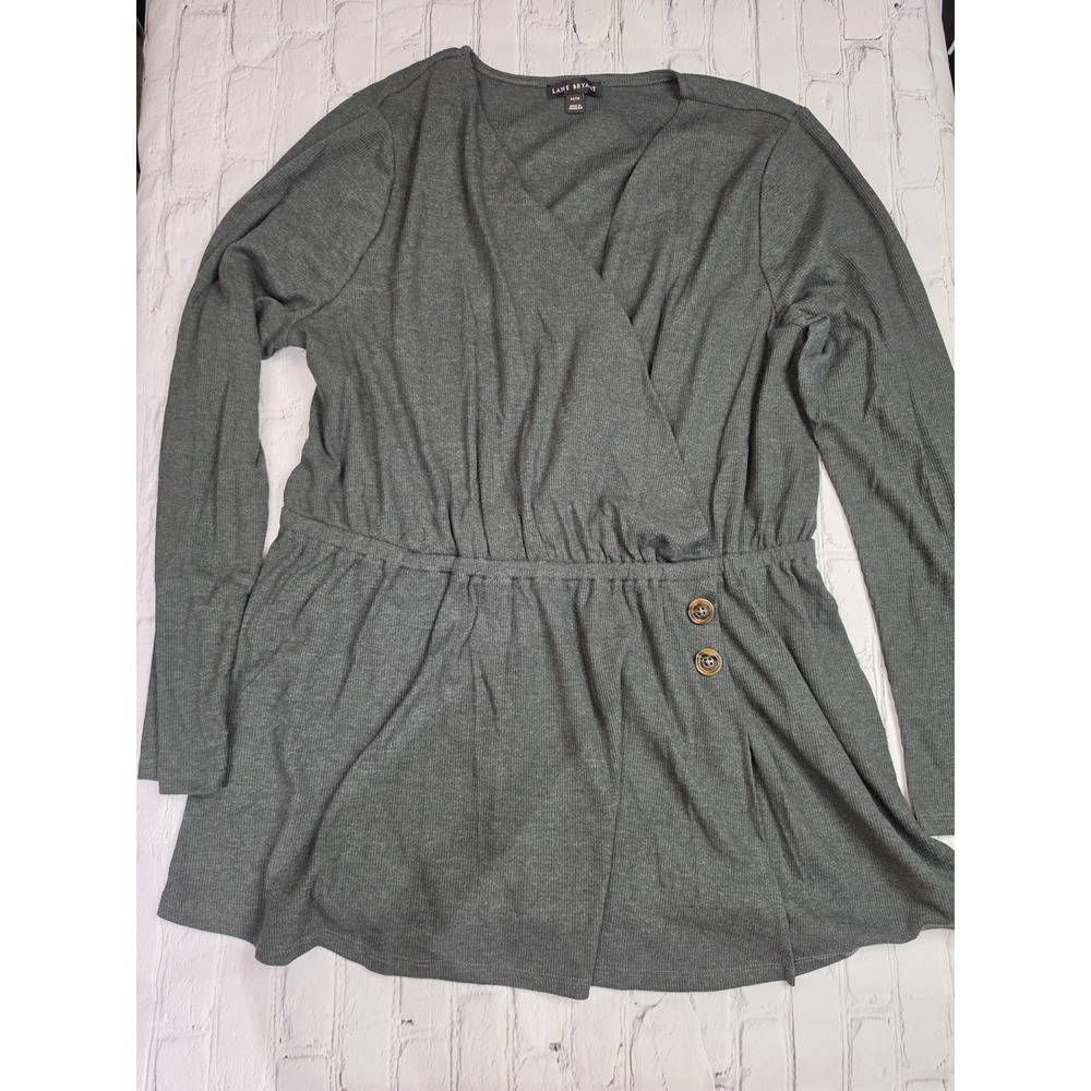Lane Bryant Top Size 14/16 Micro Ribbed Surplice Neck Charcoal Gray